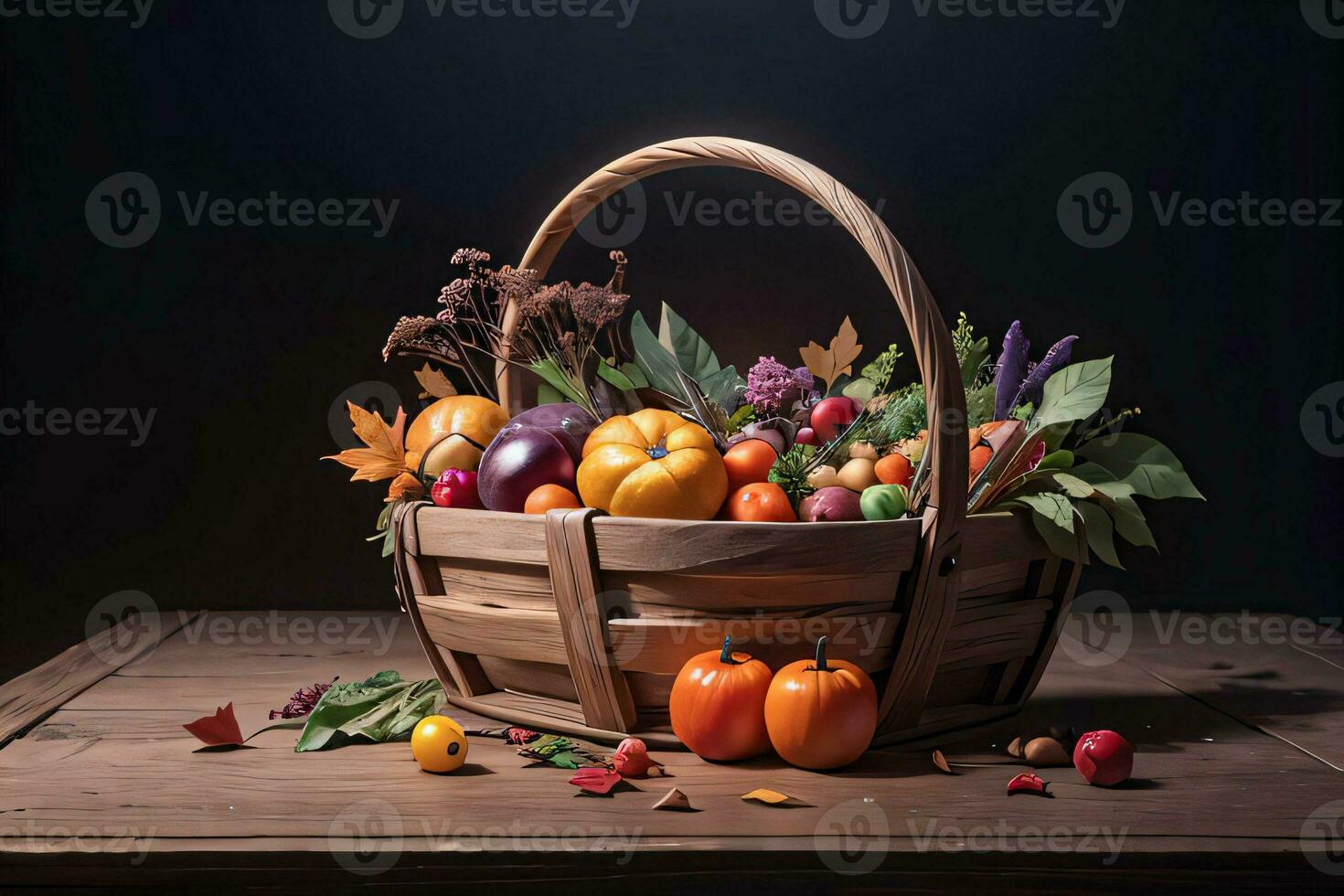 studio foto van de mand met herfst oogst groenten