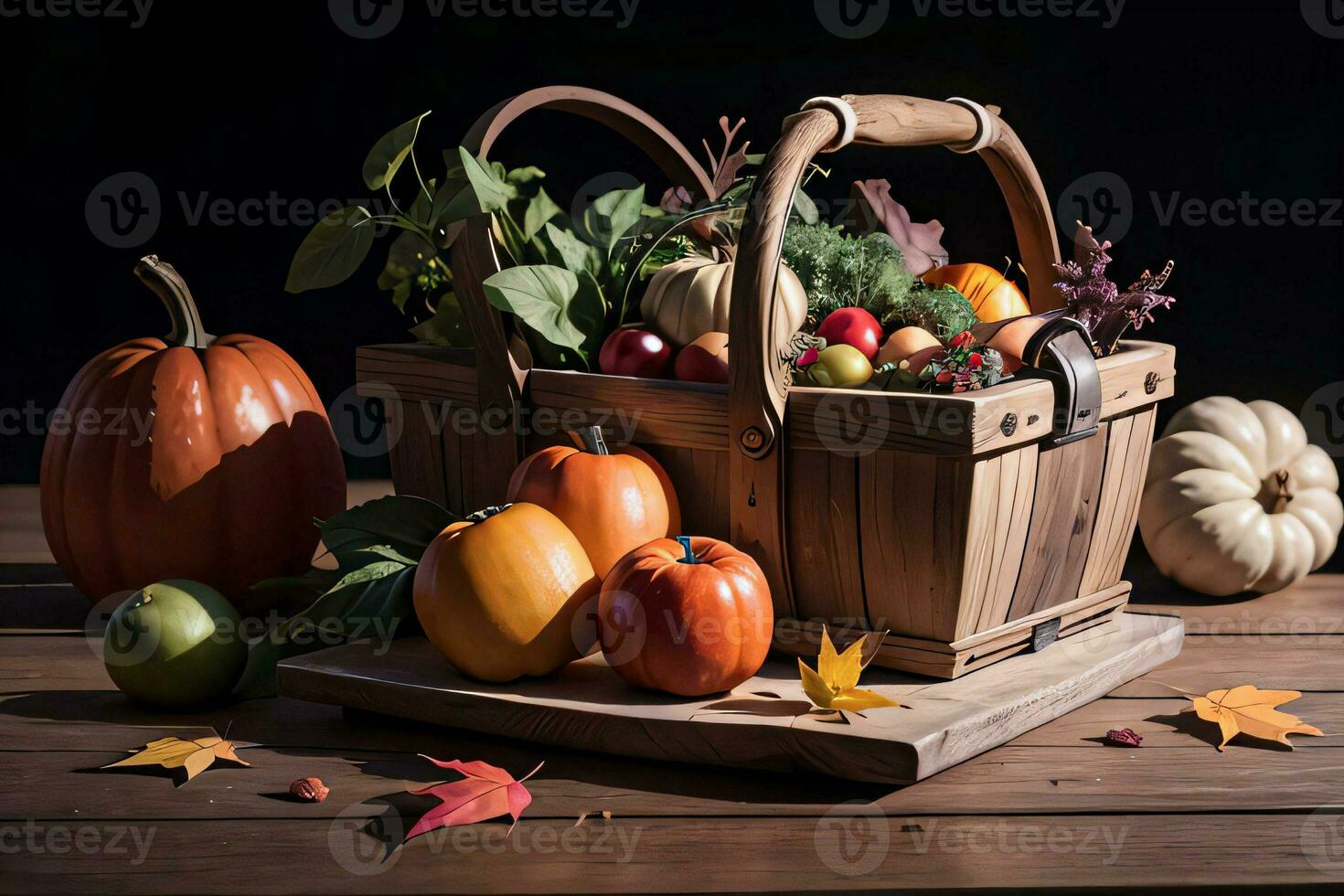 studio foto van de mand met herfst oogst groenten