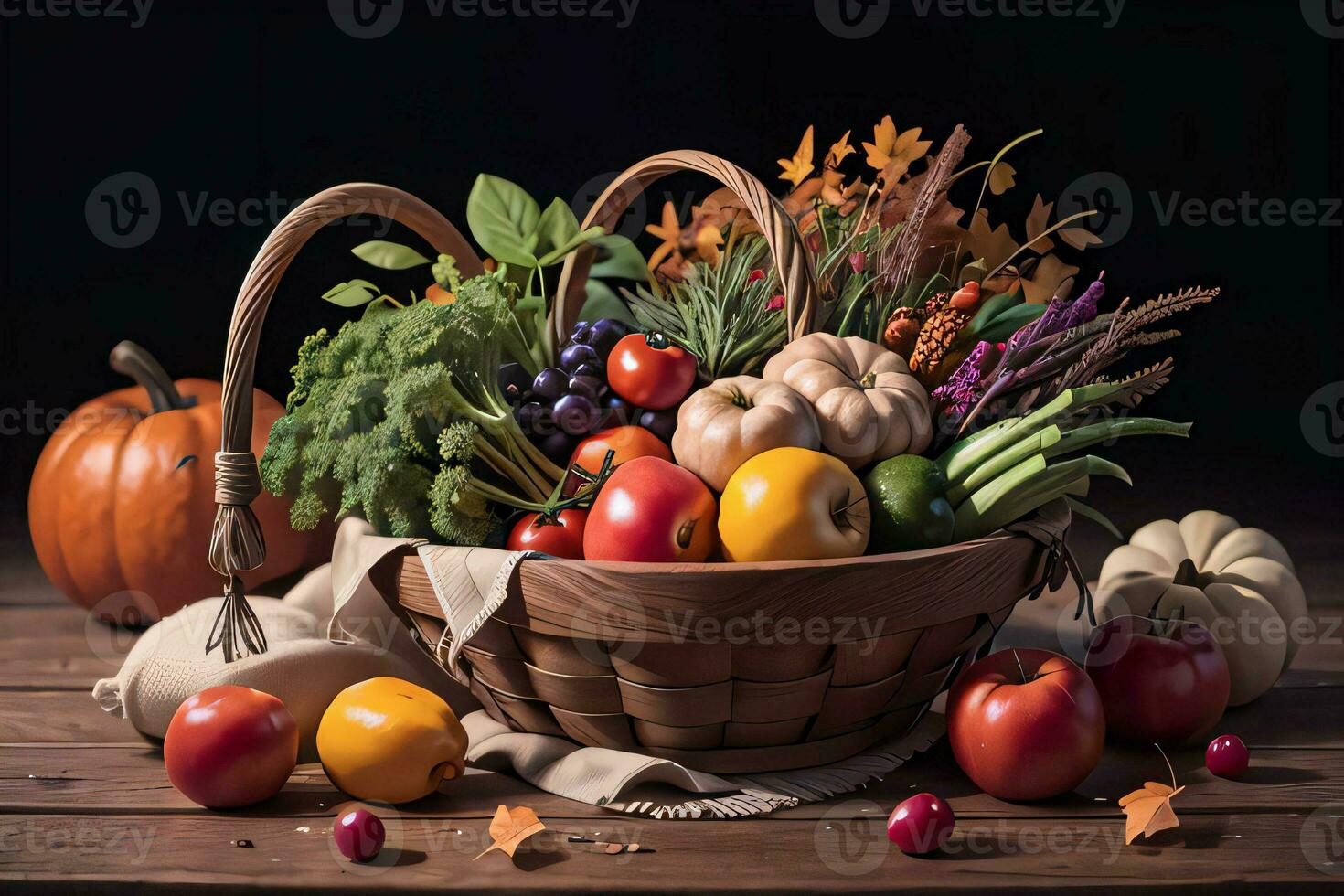 studio foto van de mand met herfst oogst groenten