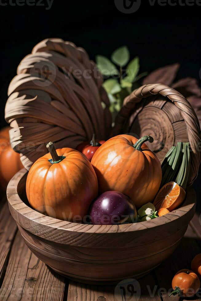 studio foto van de mand met herfst oogst groenten