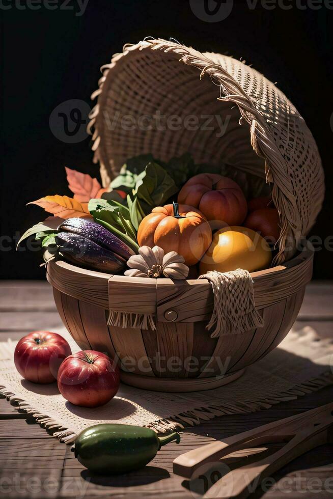 studio foto van de mand met herfst oogst groenten