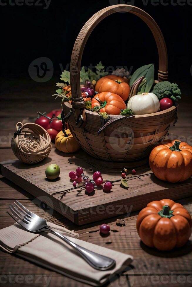 studio foto van de mand met herfst oogst groenten