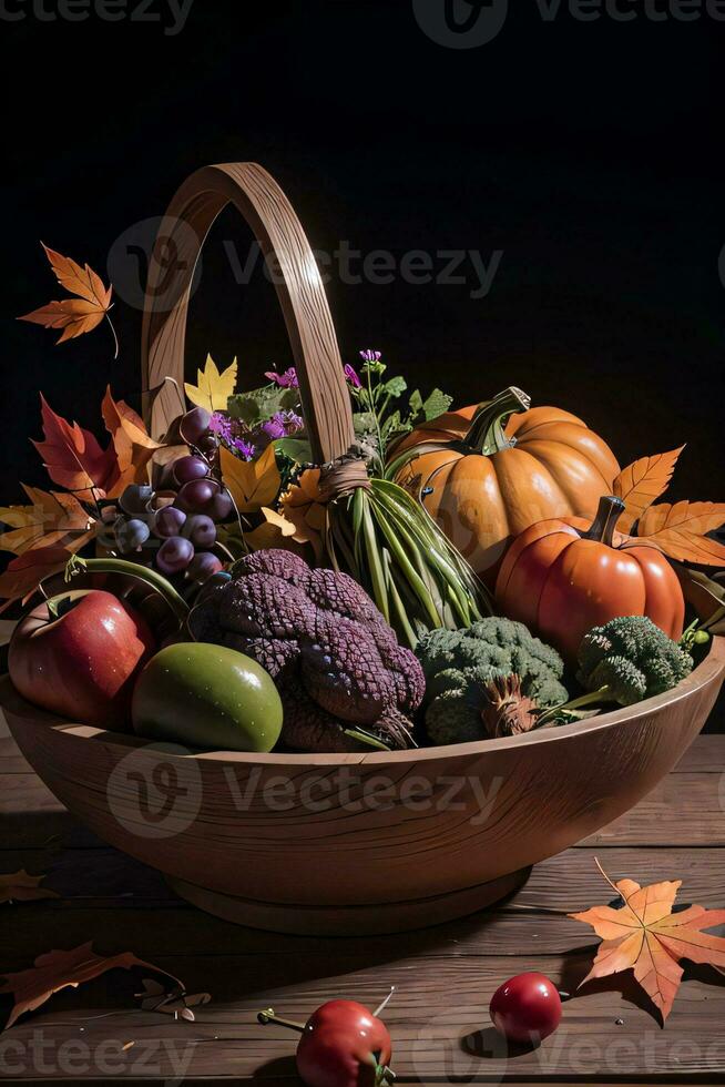 studio foto van de mand met herfst oogst groenten