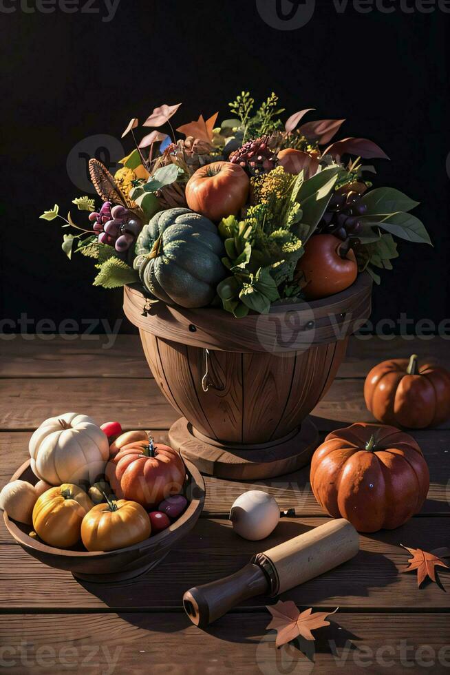studio foto van de mand met herfst oogst groenten