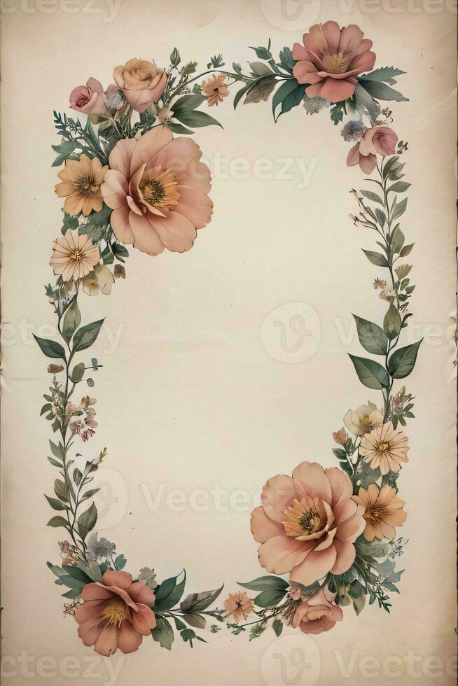 wijnoogst papier met bloemen structuur achtergrond foto