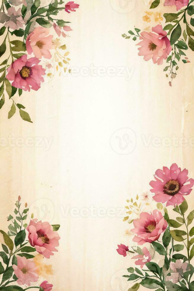 wijnoogst retro uitstraling papier structuur met waterverf bloemen foto