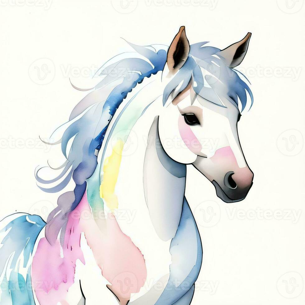 waterverf kinderen illustratie met schattig paard clip art foto