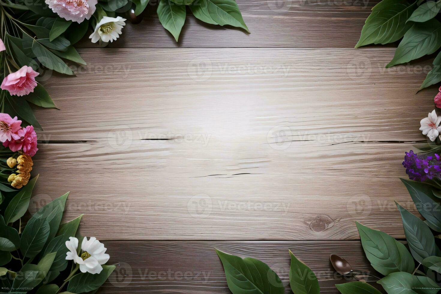 houten achtergrond en bloemen banier sjabloon mockup achtergrond foto