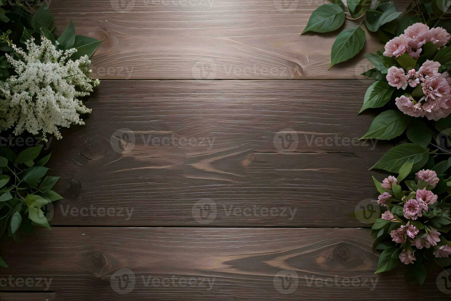 houten achtergrond en bloemen banier sjabloon mockup achtergrond foto