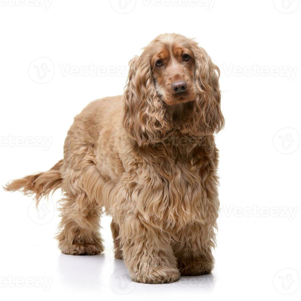 studio schot van een aanbiddelijk Engels cocker spaniel foto