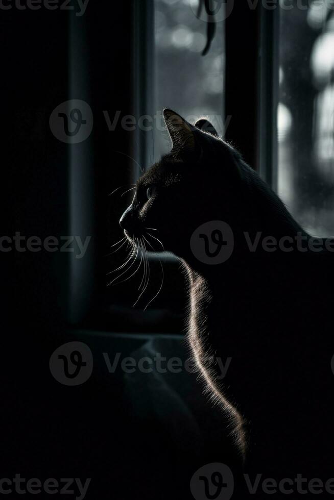kat gezicht portret studio silhouet foto zwart wit wijnoogst verlicht portret contour tatoeëren