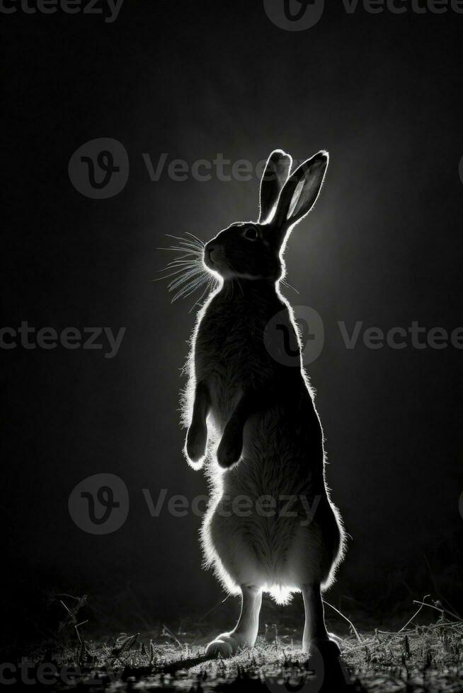 haas konijn studio silhouet foto zwart wit wijnoogst verlicht portret beweging contour tatoeëren