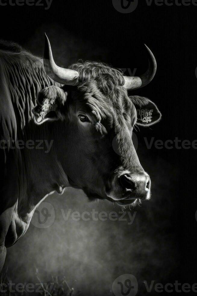 stier koe os silhouet contour zwart wit verlicht beweging contour tatoeëren professioneel fotografie foto