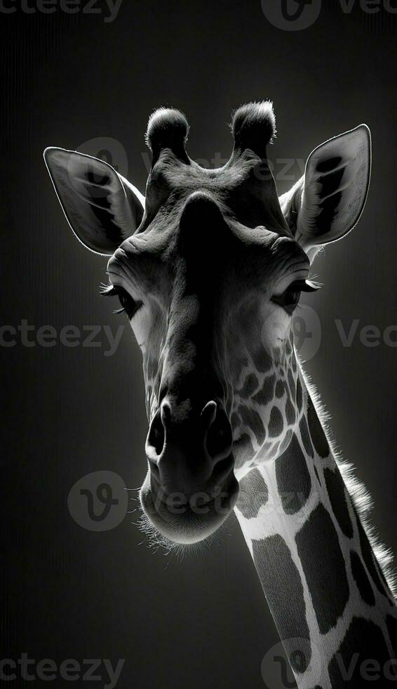 giraffe studio silhouet foto zwart wit wijnoogst verlicht portret beweging contour tatoeëren