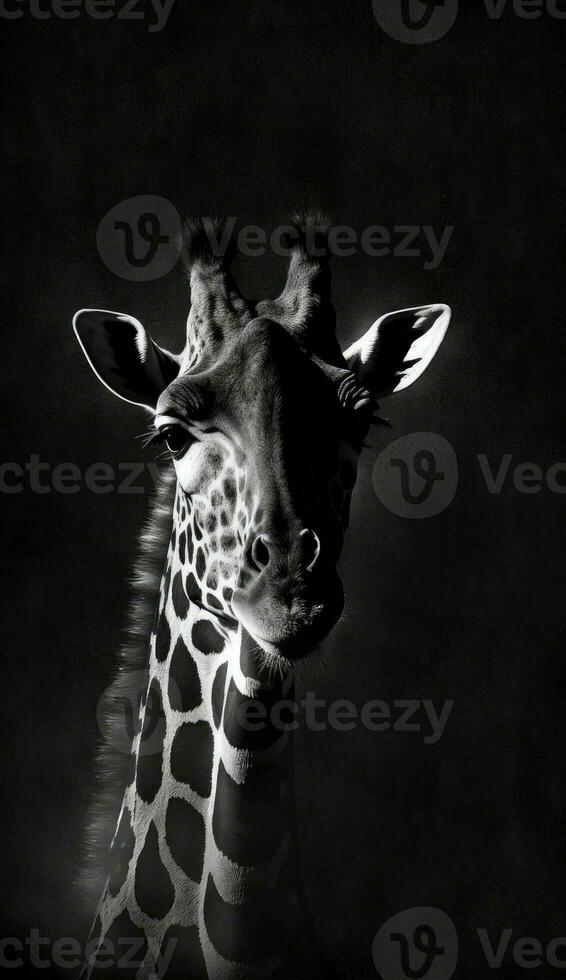 giraffe studio silhouet foto zwart wit wijnoogst verlicht portret beweging contour tatoeëren