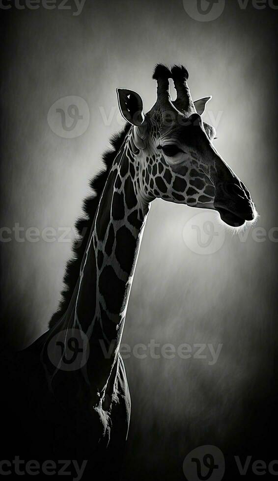 giraffe studio silhouet foto zwart wit wijnoogst verlicht portret beweging contour tatoeëren