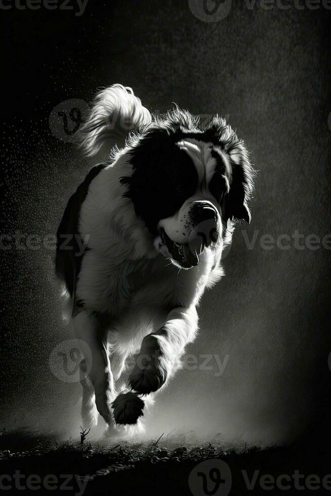 heilige Bernard hond silhouet contour zwart wit verlicht beweging tatoeëren professioneel fotografie foto