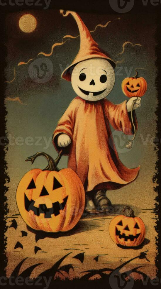 geest geest wijnoogst retro boek ansichtkaart illustratie Jaren 50 eng halloween kostuum glimlach foto