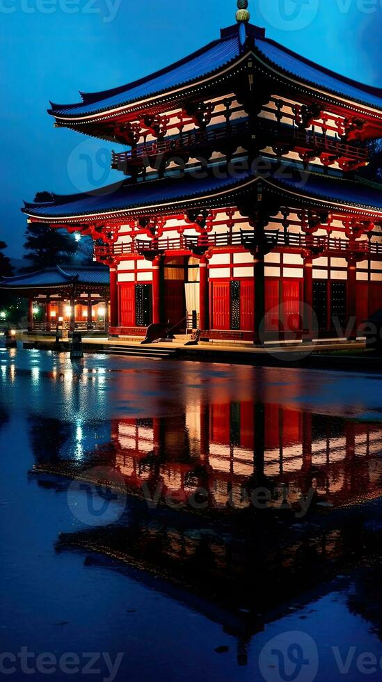 Japan zen tempel vandaag landschap panorama visie fotografie sakura bloemen pagode vrede stilte foto