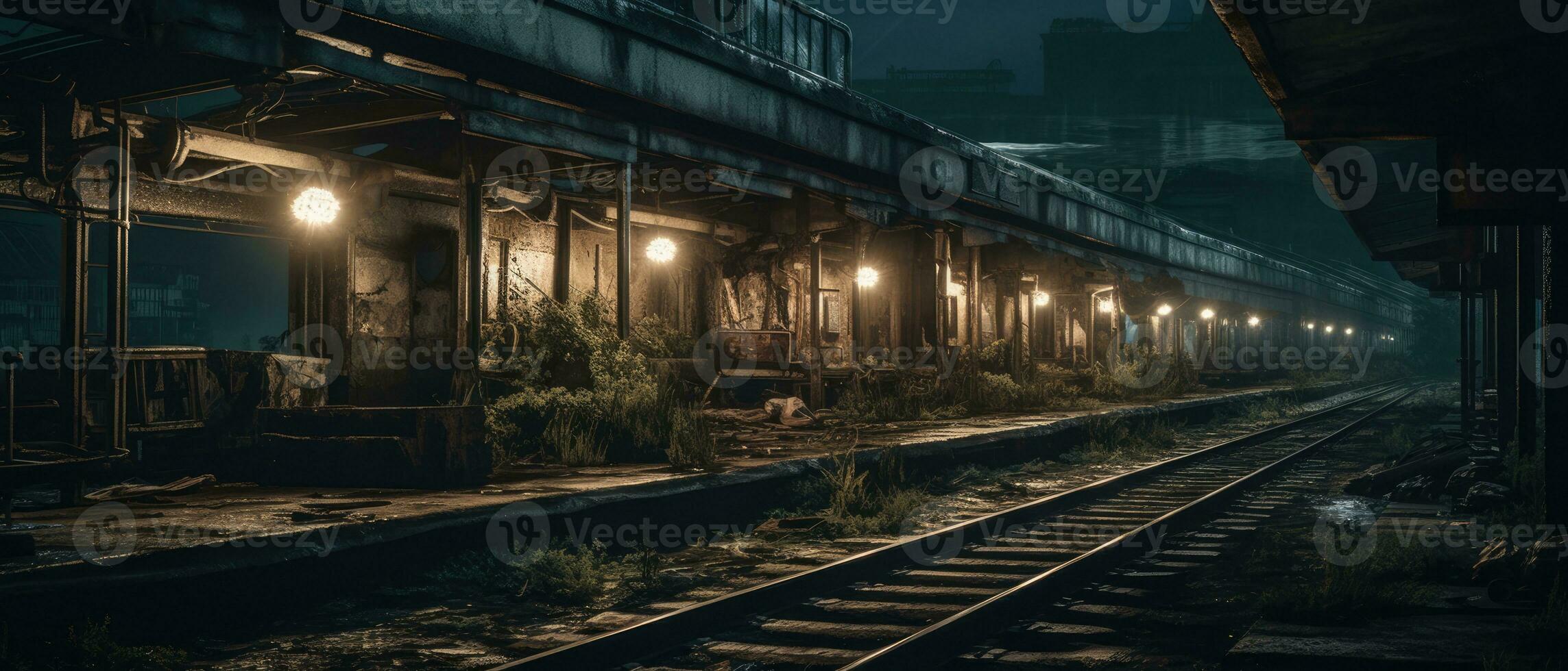 station spoorweg trein maanlicht post Apocalypse landschap spel behang foto kunst Roest