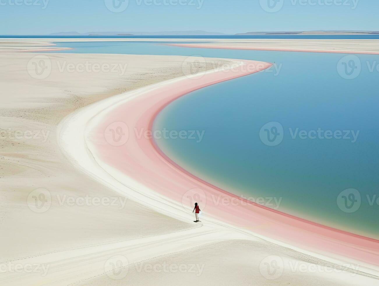 vrouw strand zand paradijs oceaan zee terug dar top visie golven stilte kalmte zen kalmte foto