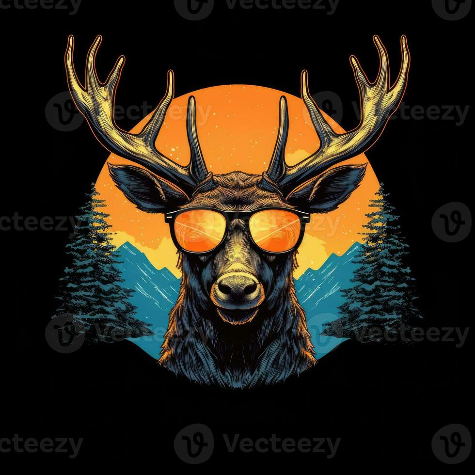 hert eland bril t-shirt ontwerp mockup afdrukbare Hoes tatoeëren geïsoleerd vector illustratie kunst foto