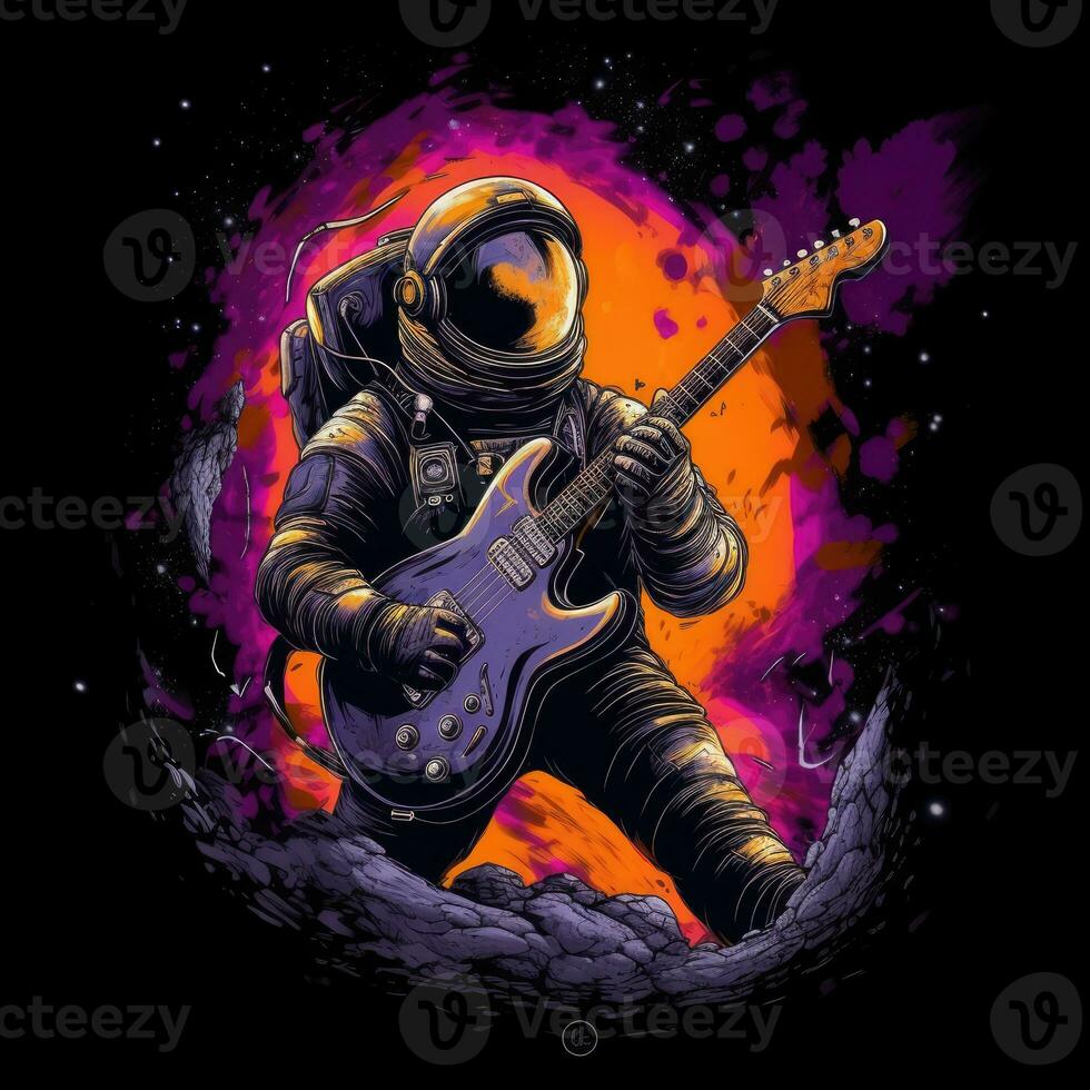 astronaut gitaar t-shirt ontwerp mockup afdrukbare Hoes tatoeëren geïsoleerd vector illustratie artwork foto