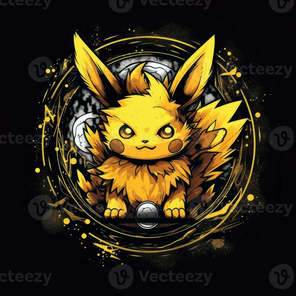 gek pikachu t-shirt ontwerp mockup afdrukbare Hoes tatoeëren geïsoleerd vector illustratie artwork foto