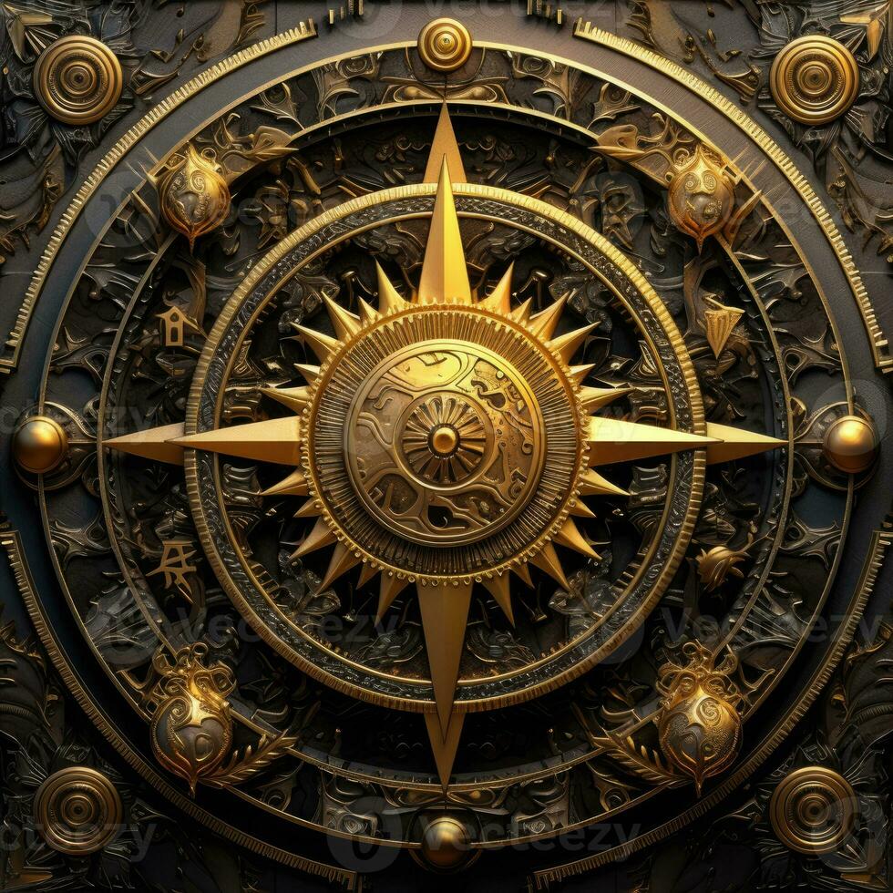 gouden mystiek kosmos kompas planeet tarot kaart sterrenbeeld navigatie dierenriem illustratie foto