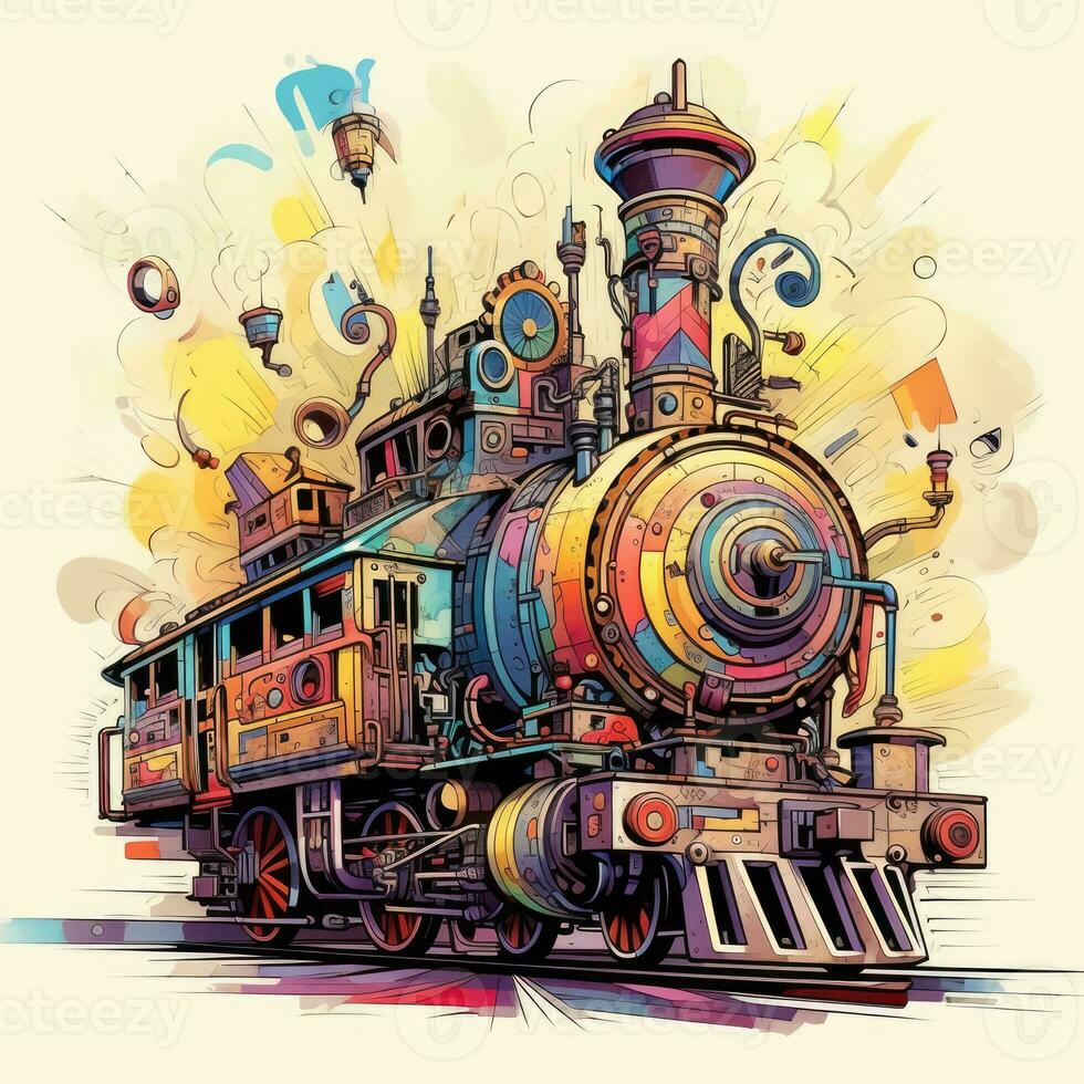 trein stoom- abstract illustratie tatoeëren industrieel poster kunst meetkundig vector steampunk foto