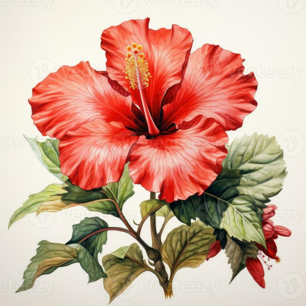 hibiscus gedetailleerd waterverf schilderij fruit groente clip art botanisch realistisch illustratie foto