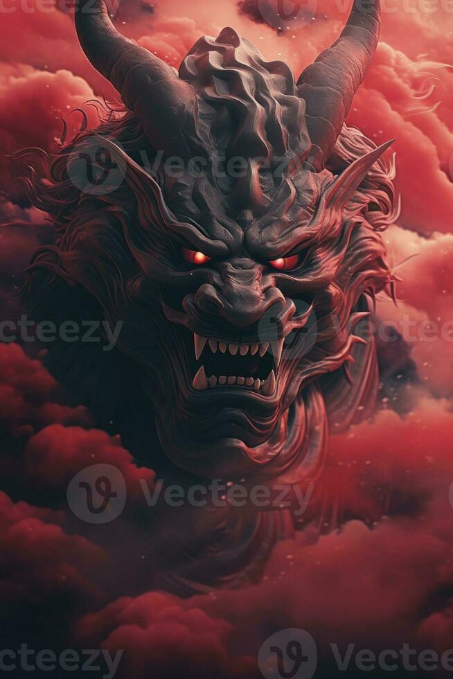 hannya masker Japans theater mist wolk tatoeëren foto eng schreeuw demonische onheil monster rook