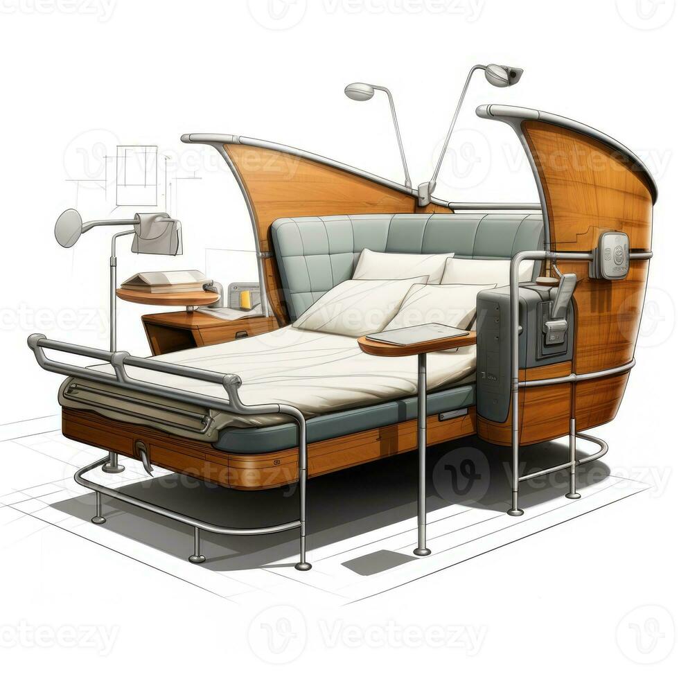 kast bed retro futuristische meubilair schetsen illustratie hand- tekening referentie ontwerper idee foto