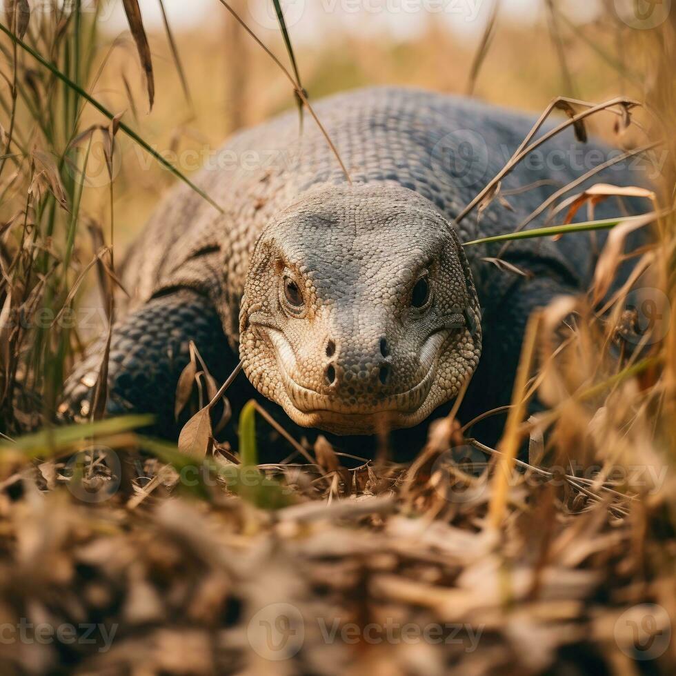 komodo draak verborgen roofdier fotografie gras nationaal geografisch stijl documentaire behang foto