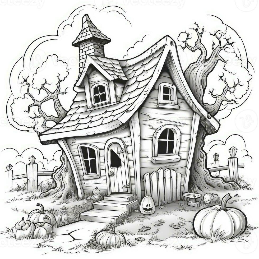 heks huis gemakkelijk kinderen kleur bladzijde halloween schattig wit achtergrond boek geïsoleerd stoutmoedig foto