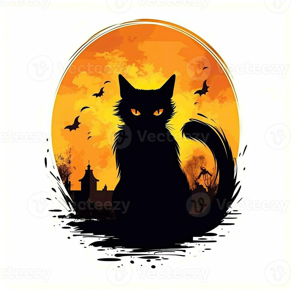 zwart kat pot halloween clip art illustratie vector t-shirt ontwerp sticker besnoeiing plakboek tatoeëren foto