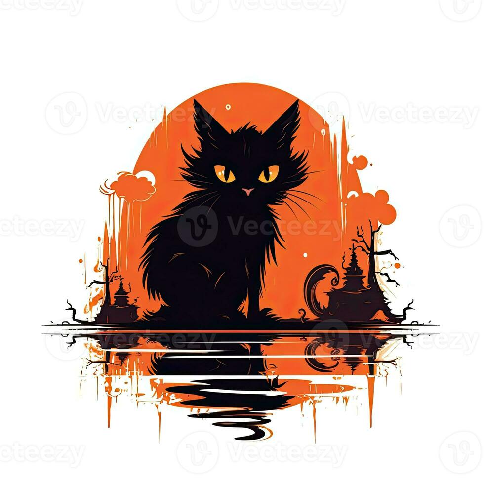 zwart kat pot halloween clip art illustratie vector t-shirt ontwerp sticker besnoeiing plakboek tatoeëren foto