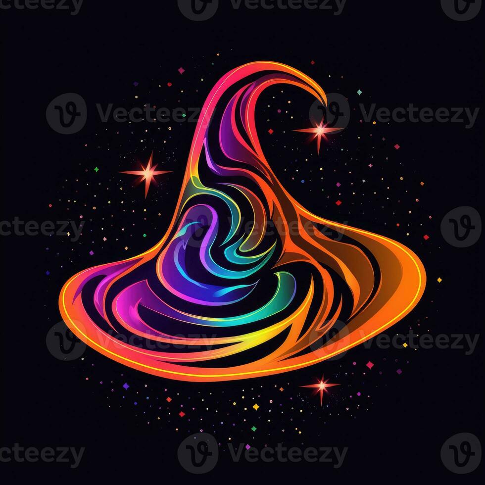 heks hoed neon icoon logo halloween schattig eng helder illustratie tatoeëren geïsoleerd vector foto