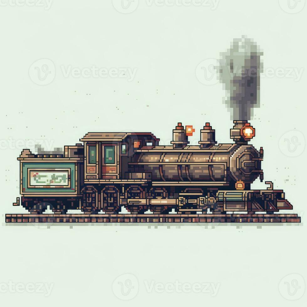 stoom- trein retro wijnoogst 8 bit pixel clip art sticker logo illustratie vector geïsoleerd digitaal foto