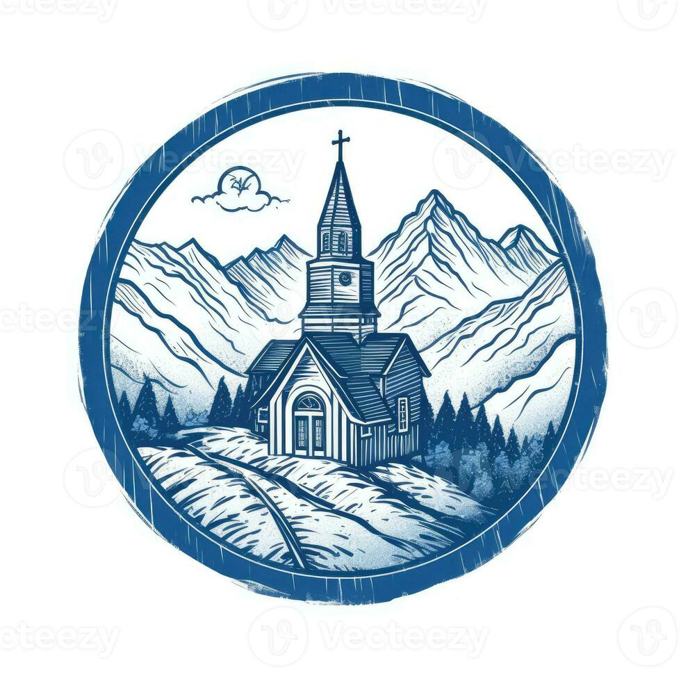 huis molen insigne embleem logo vector vlak etiket icoon silhouet blauw bergen clip art foto