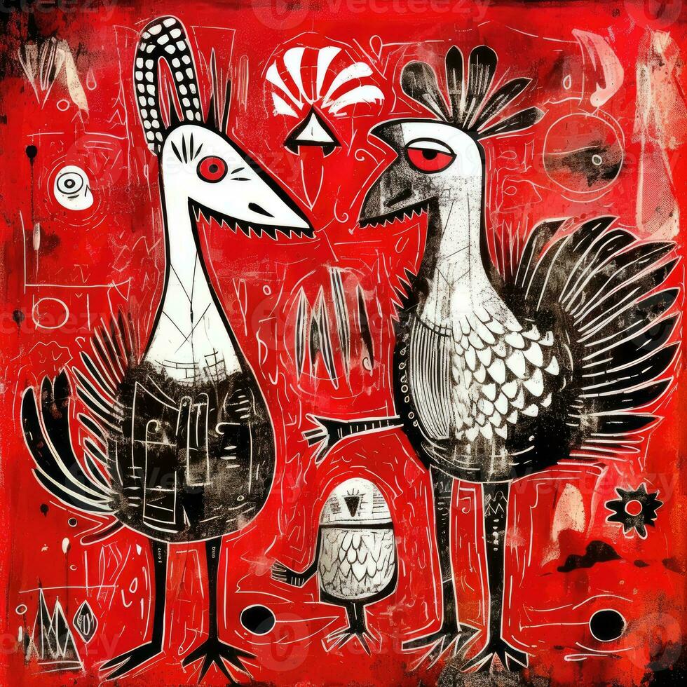 vogelstand expressief kinderen dier illustratie schilderij plakboek hand- getrokken artwork schattig tekenfilm foto