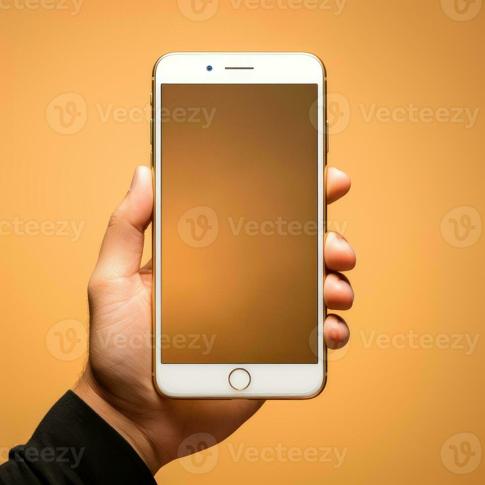 hand- Holding smartphone mockup sjabloon mobiel telefoon verticaal apparaat telefoon scherm toepassing foto