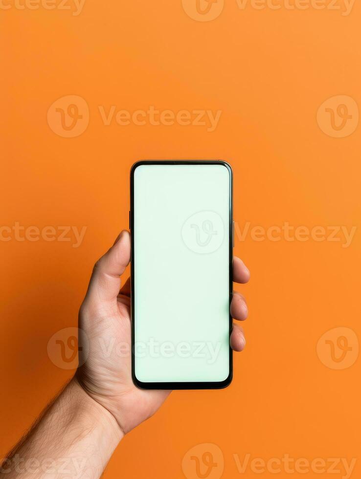 hand- Holding smartphone mockup sjabloon mobiel telefoon verticaal apparaat telefoon scherm toepassing foto