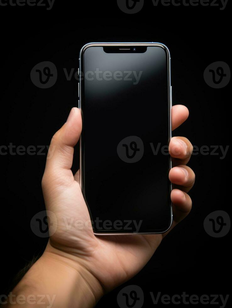 hand- Holding smartphone mockup sjabloon mobiel telefoon verticaal apparaat telefoon scherm toepassing foto