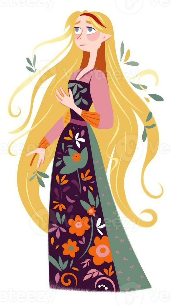 rapunzel sprookje karakter tekenfilm illustratie fantasie schattig tekening boek kunst poster grafisch foto