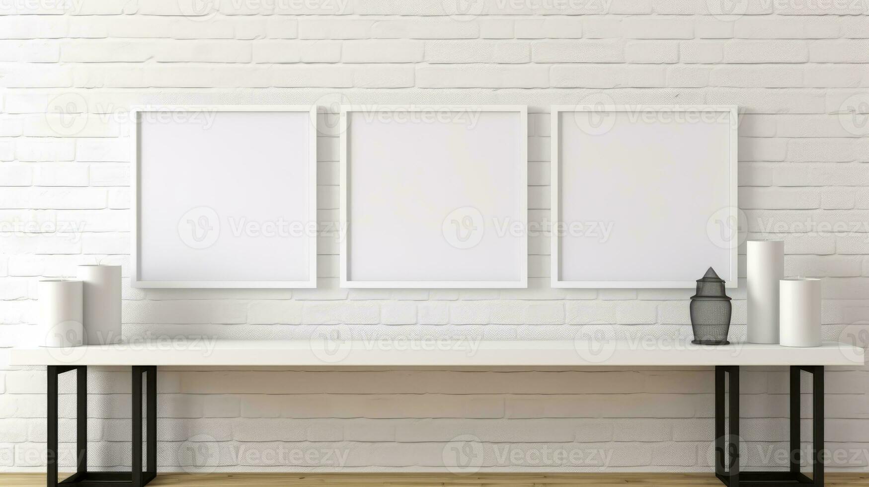 drie blanco leeg kader poster mockup portefeuille leven kamer presentatie meubilair leven kamer foto