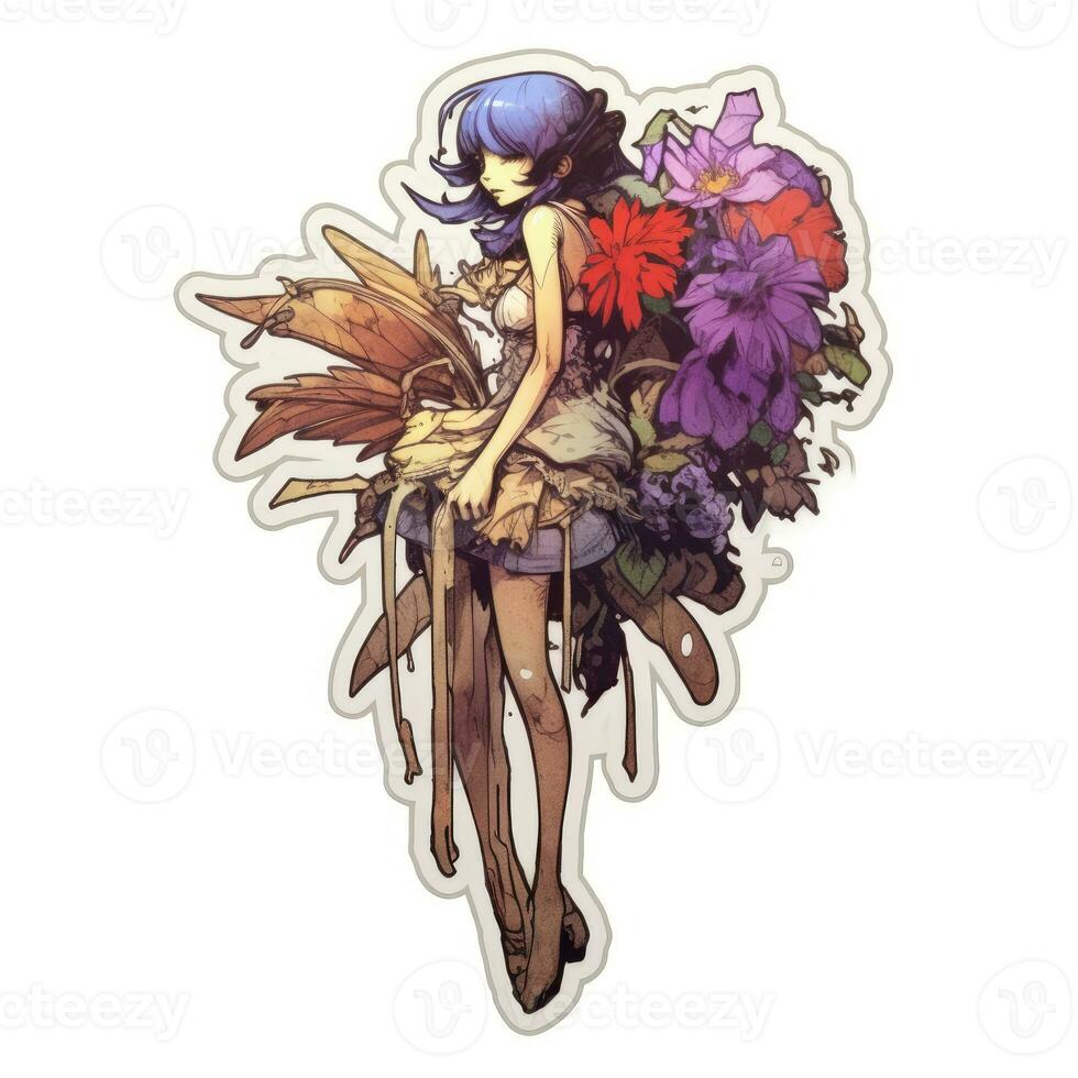 fee meisje demon bloemen tatoeëren sticker illustratie halloween eng griezelig verschrikking gek duivel foto