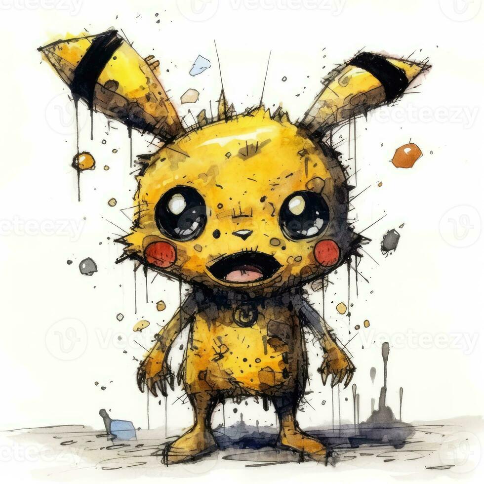 gek pikachu schetsen karikatuur beroerte tekening illustratie vector hand- getrokken mascotte clip art foto