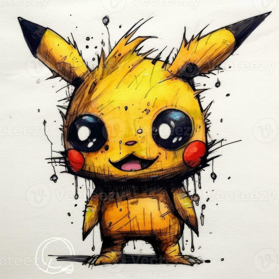 gek pikachu schetsen karikatuur beroerte tekening illustratie vector hand- getrokken mascotte clip art foto