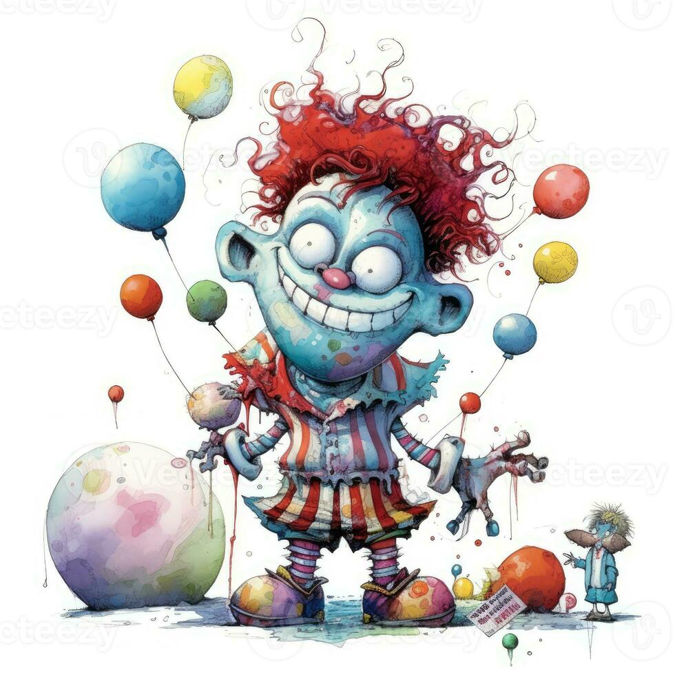 gek clown pennywise schetsen karikatuur beroerte tekening illustratie vector getrokken mascotte clip art foto